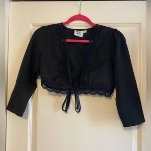 Princess Polly Black Front Tie Long Sleeve Crop Top Size 4